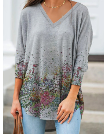 Floral 3/4Sleeve Casual T-shirt