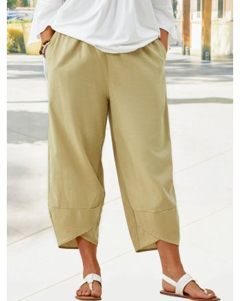 Plus Size Plain Loose Casual Elastic Band Pants