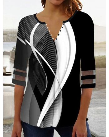 Abstract Casual V Neck Shirt