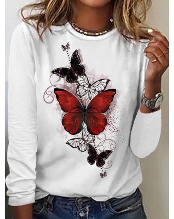 Women's Fashion Butterfly Graphic Printing Casual Regular Fit Top