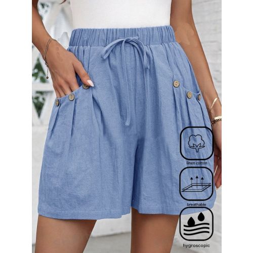 Casual Cotton And Linen Buckle Shorts