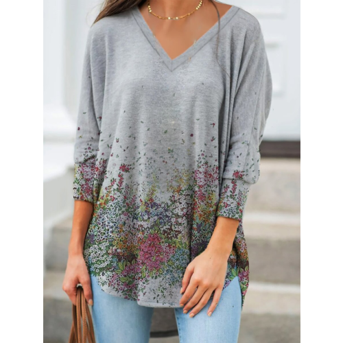 Floral 3/4Sleeve Casual T-shirt