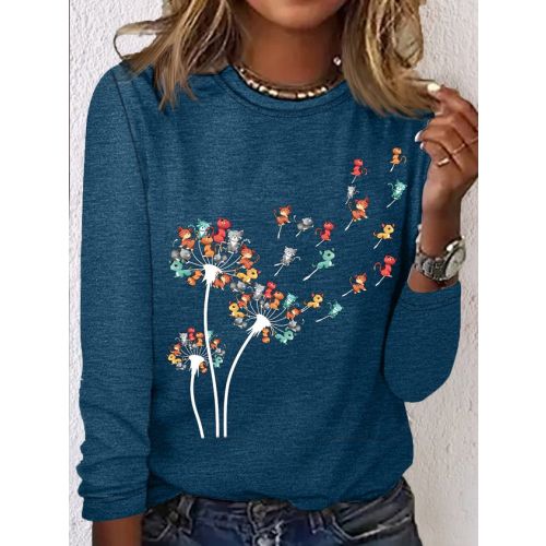 Women's Cat Dandelion Casual Cotton-Blend Shirt