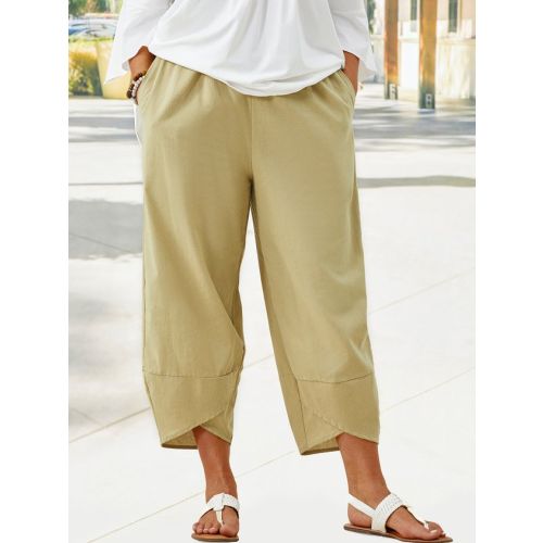 Plus Size Plain Loose Casual Elastic Band Pants