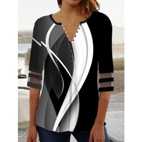 Abstract Casual V Neck Shirt