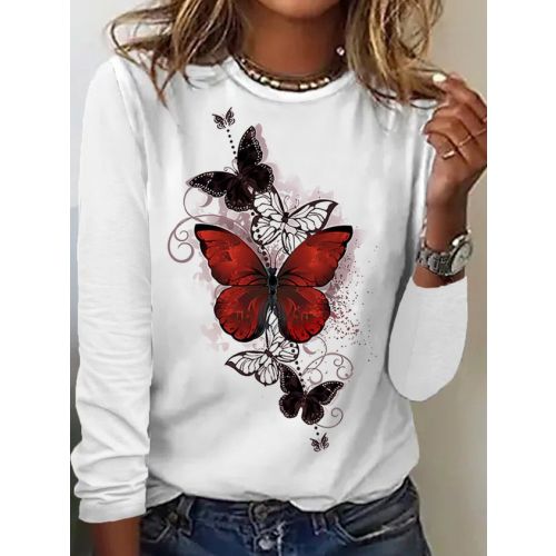 Women's Fashion Butterfly Graphic Printing Casual Regular Fit Top