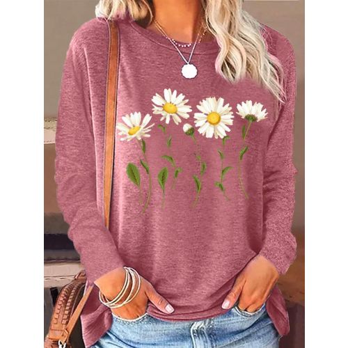 Women's Daisy Flower Crew Neck Casual Shirt